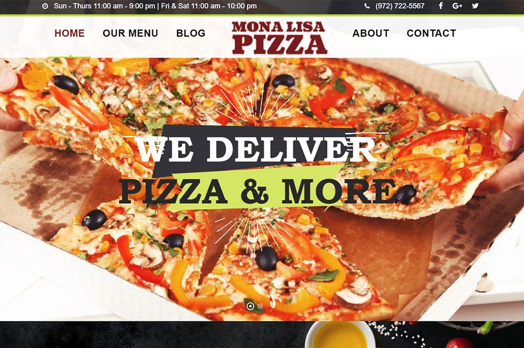 Mona Lisa Pizza Fate TX Website Preview