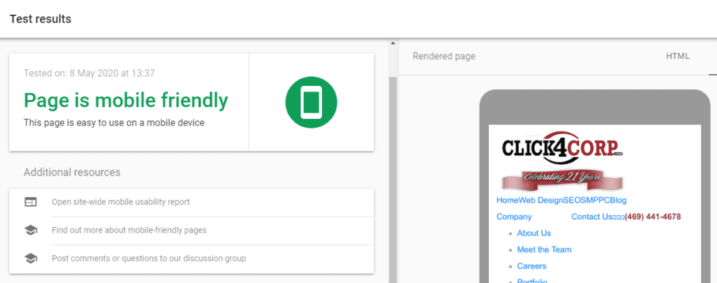 Google Mobile Friendly Test